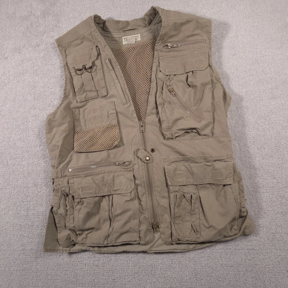 Vintage Banana Republic Vest Mens Large Khaki Safari Travel Multi Pocket 80s - Image 2 of 4