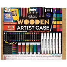 Bendon Deluxe Wooden Artist Case, 150 Pieces, Includes 2 Art Pads