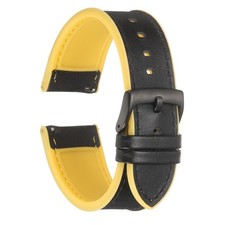 24mm Black/Yellow Leather Men's Watch Strap