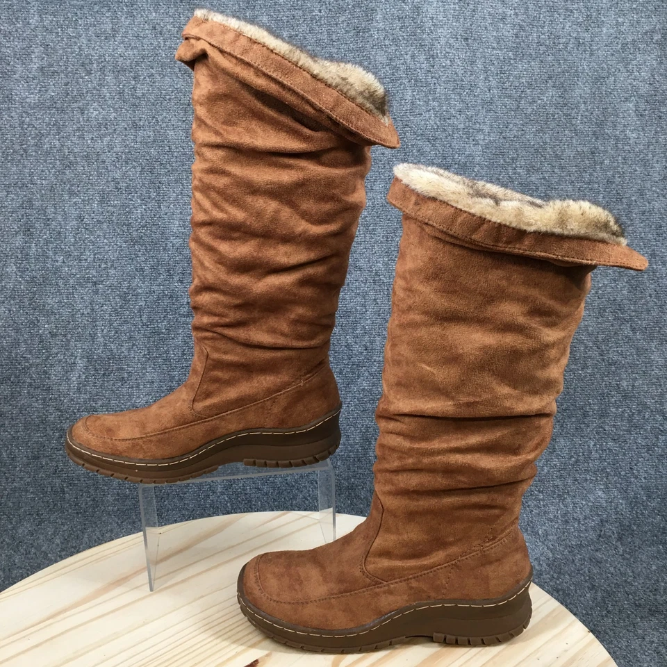 Botas Gloria Desteñidas Para Mujer 7.5 Marrón Nieve Rocosa Pull On Puntera Cuadrada Hasta la Rodilla Informales Foto 2 de 4