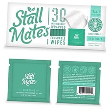 : Flushable, individually wrapped wipes for travel. 30 Count Pack of 1 