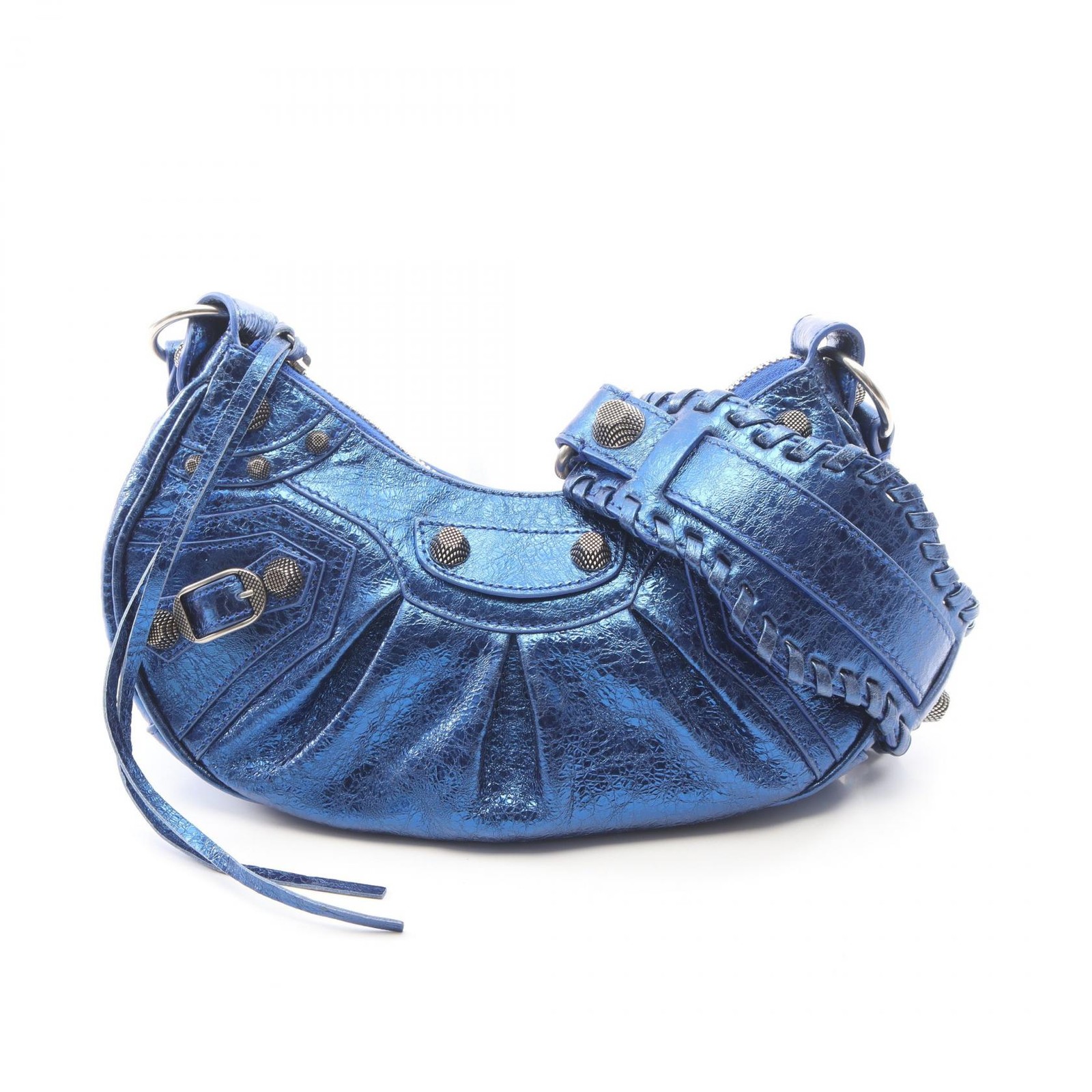 BALENCIAGA LE CAGOLE XS Metallic Shoulder Crossbody Bag leather Blue Used Women