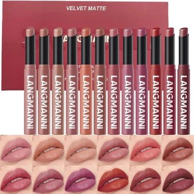 Jolilab 12Pcs Velvet Matte Lipstick Set Long Lasting Waterproof High Pigment