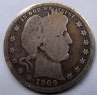 1909-d 25C Barber Quarter 90% Silver .1808 troy oz  GOOD