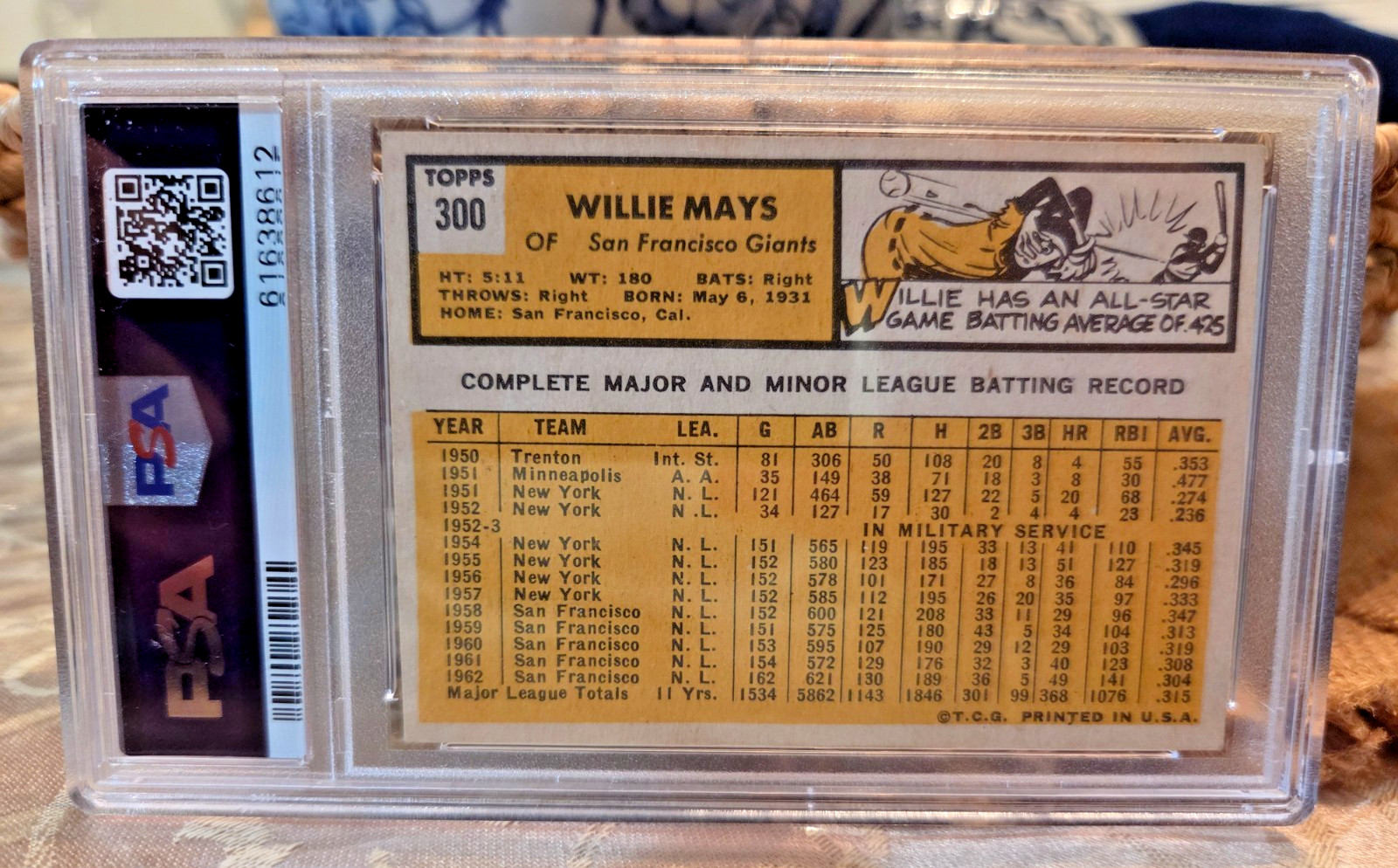 1963 Topps #300 Willie Mays Giants PSA Authentic Altered view 7