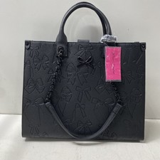 Betsey Johnson Black Bow Embossed Tote Pattern Faux Leather Tote