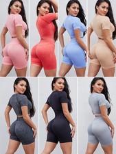 Women's 2 Piece GYM Outfits Lounge Clothes Slim Fitted Short Sleeve Workout Sets