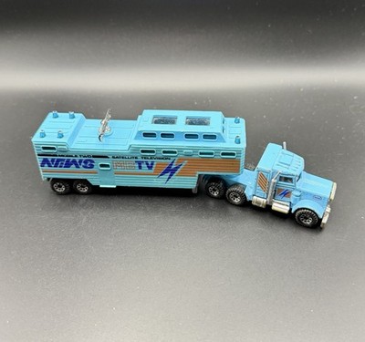 1983 Matchbox Convoy CY-15 Peterbilt Semi T.V News Satellite Transport MBTV Teal