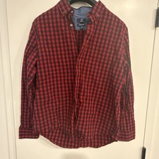 George Button Up Shirt Mens Medium 38-40 Red Short Sleeve Classic Fit Plaid