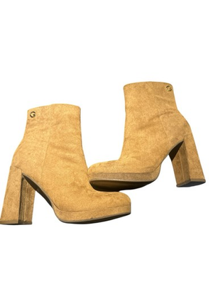 #ad GBG Los Angeles G by Guess Tan Suede Wedge Ankle Boots Gold #x27;G#x27; Logo size 8 $28.00