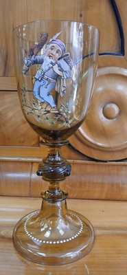 großer Pokal ~1880 handbemalt & signiert BETRUNKENER ZWERG & EICHHÖRNCHEN -B260