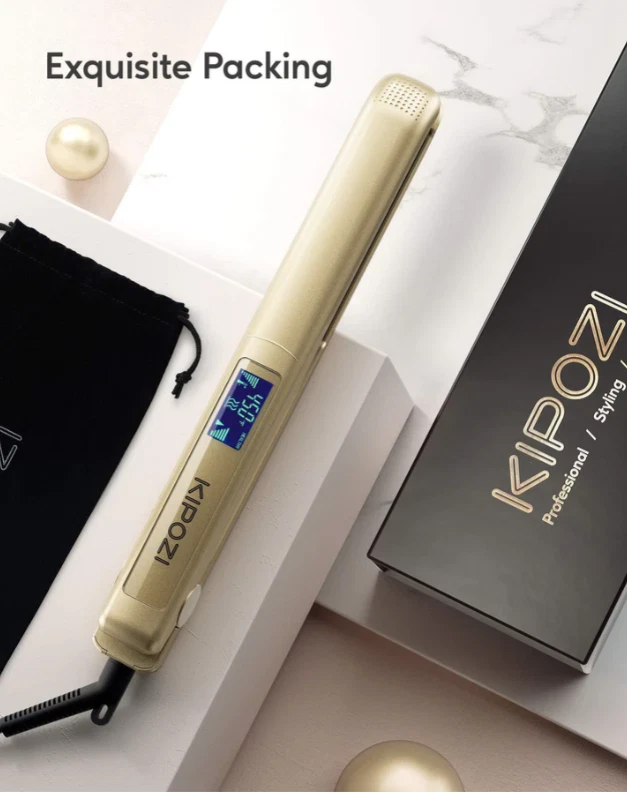 Piastra per capelli professionale in titanio Display digitale LCD Bigodino kipoz - Image 2 of 4