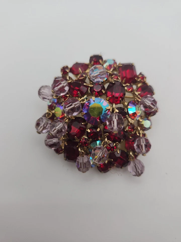 Pendientes y alfiler Kramer de diamantes de imitación rojos con lavanda colgantes ¡COMO NUEVOS SIN PRECIO BASE! Foto 2 de 4