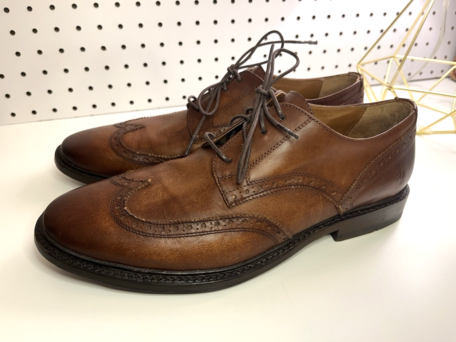 SAOLA Scarpe Frye Paul Bal da uomo taglia 10 5 D in pelle marrone cognac stringate alare derby