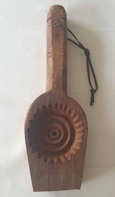 antike Butterform, Buttermodel mit Griff, handgeschnitzt Rosette, ca.  1880-1900