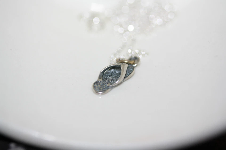 Collar Gargantilla Colgante Plata 925 Chancla Modernista 40CM 16" Cadena Rolo 1.2MM Foto 2 de 4