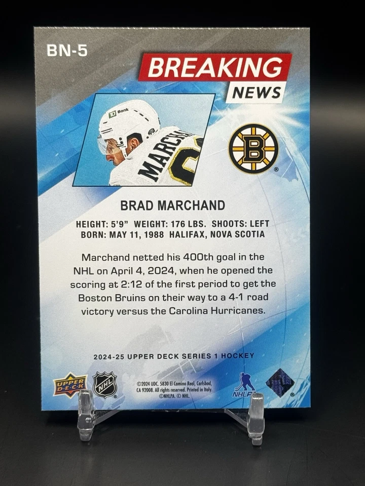 2024-25 Upper Deck Series 1 Breaking News Brad Marchand #BN-5 - Image 2 of 2
