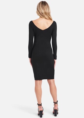 Bebe Women's Crystal Logo Long Sleeve Dress, Size Small in Black Spandex