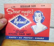 Vintage Hair Net in Envelope, NEW Unused, Nylonet regular size black, Du Pont