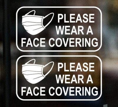 2 x kleine BITTE TRAGEN SIE EINE GESICHTSBEDECKUNG Aufkleber Taxi Vinyl Schild Fenster Bus Maske 
