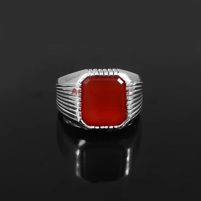 Naturel Rouge Onyx Pierre Précieuse Avec 925 Bague en Argent pour Homme #195 - Photo 1/4