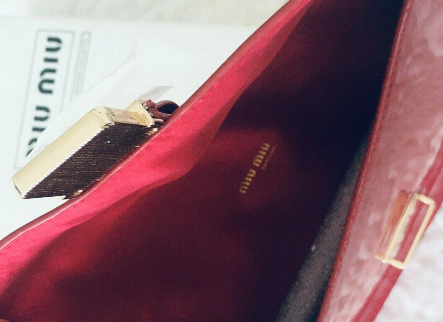 NUOVO! Pochette originale MIU MIU rossa chiusura oro brevetto pochette borsa cosmetica autentica