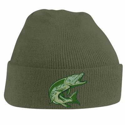 Men’s Pike Fishing Beanie Gift For Angler, Fishermans Outdoor Sports Knit Hat