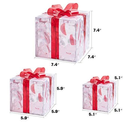 Juego de 3 Cajas de Regalo Navidad 60 Iluminadas LED, Transparente Blanco Cálido Iluminado Foto 3 de 4
