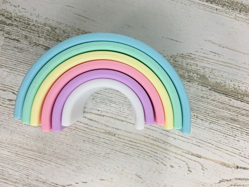 Dena Silicone Pastel Rainbow Teether Play Toy 6 pc Small Stacking EUC - Picture 4 of 12