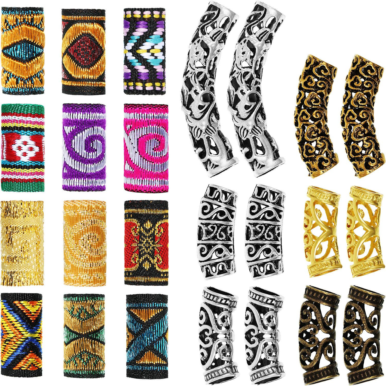 24 Pieces Loc Jewelry for Hair Dreadlock, African Beads Hair Tube Beads, DIY Bra