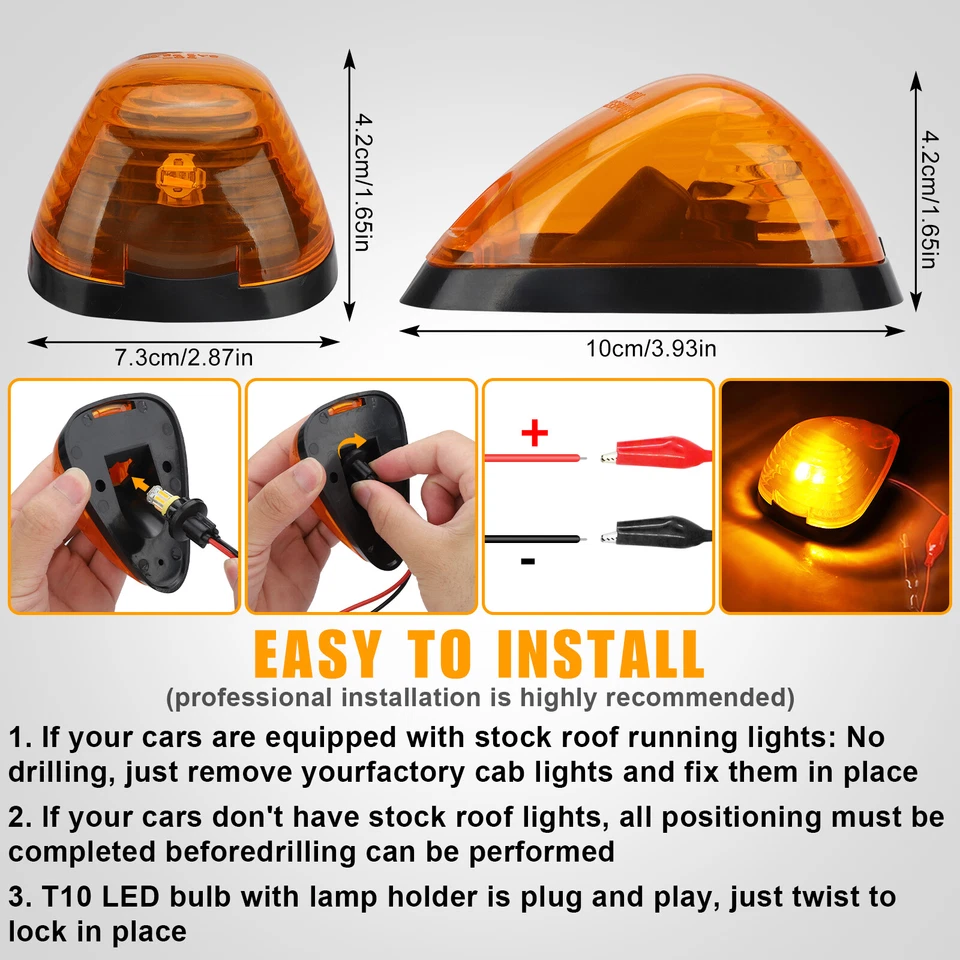 5Pcs for 1999-2016 Ford F250 F350 F450 Roof Top Cab Light Amber Marker + 194 LED - Imagem 3 de 4