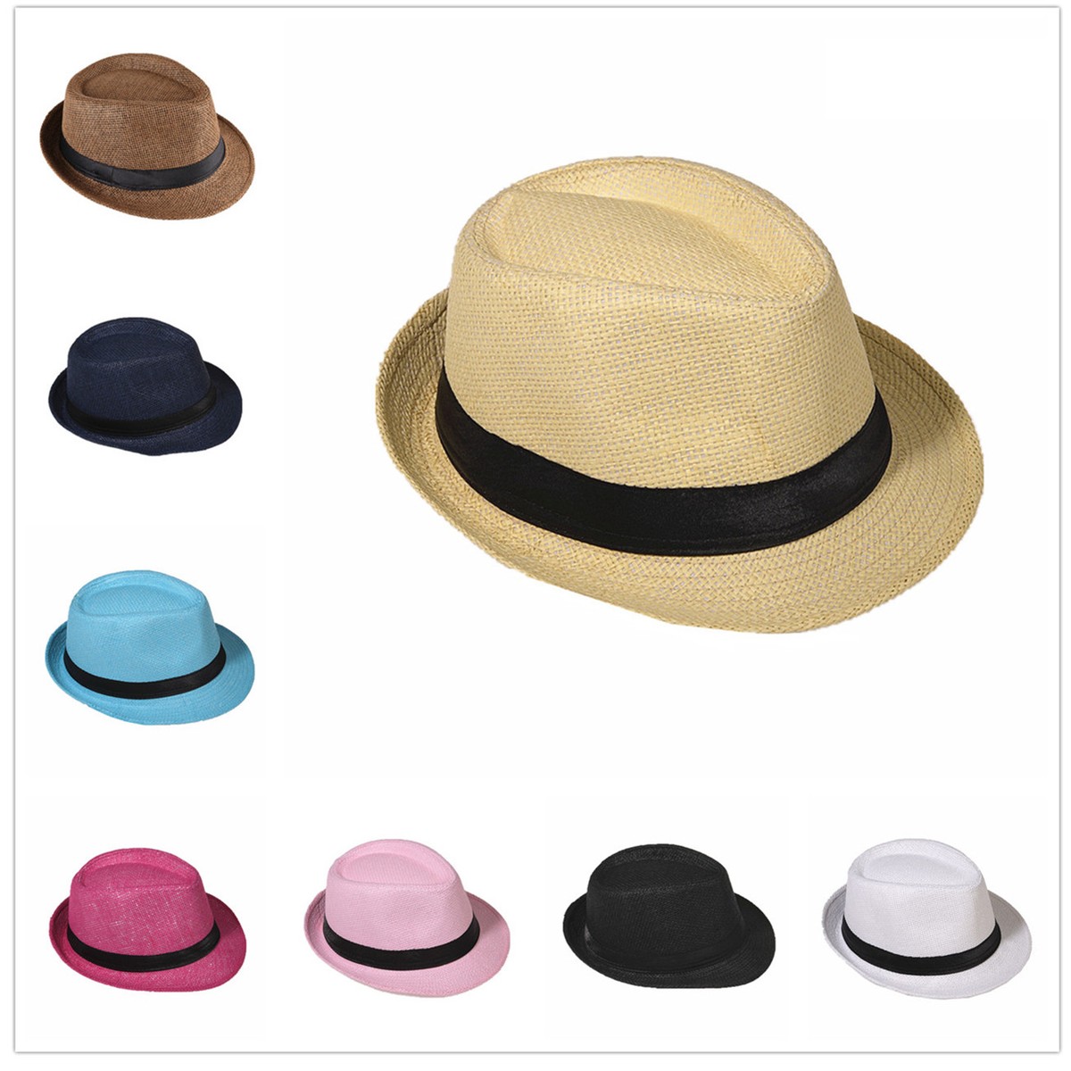 Strohhut Panama Fedora Trilby Gangster Hut Sonnenhut mit Stoffband