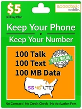 SpeedTalk $5 Smart Phone SIM Card 100 Text 100 Mins 100 MB Data 30 Days Service