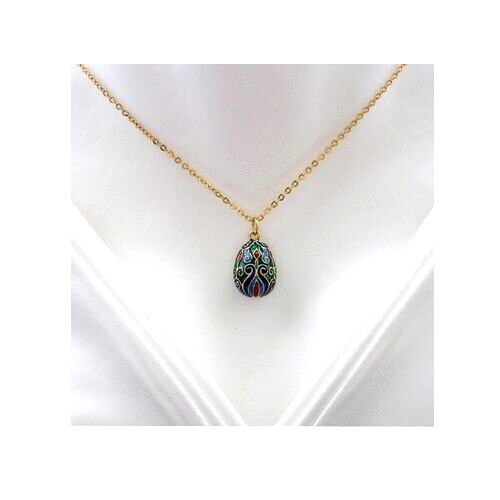 Pendentif Œuf Style Fabergé – Bijou Fantaisie Émaillé Multicolore (Neuf Avec étiquettes)