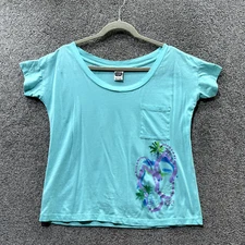 Rainforest Cafe T-Shirt Top Small Blue Pocket Tee Beach Sequin Casual Souvenir