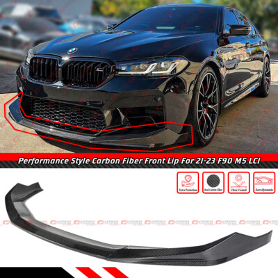 For 2021-2023 BMW F90 M5 LCI Performance Style Carbon Fiber Front Bumper Lip Kit