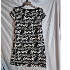 Zara Woman Black & Ivory Floral Print Short Sleeve Sheath Dress