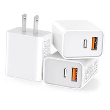 3 Pack USB C Wall Charger, 20W Durable Dual Port QC PD 3.0 Power 20W White