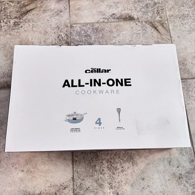 The Cellar All-In-One Lightweight Cast Iron Pan 4 Piece Steamer Lid Spatula
