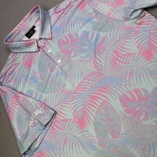 Sunday Swagger Polo Shirt Mens XL Pastel Tropical Palm Print Golf Stretch Malibu