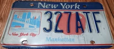 1990’s Manhattan New York License Plate 327 ATF New York City Special Issue READ