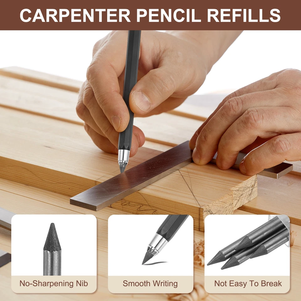 12Pcs 5.6mm 2B Carpenter Pencil Lead Refills, Solid Dry Pencil Refills, Black - Image 3 of 4