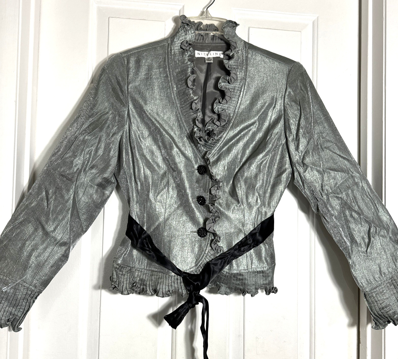 Niteline Belted Silver Shimmer Jacket Rhinestone … - image 4