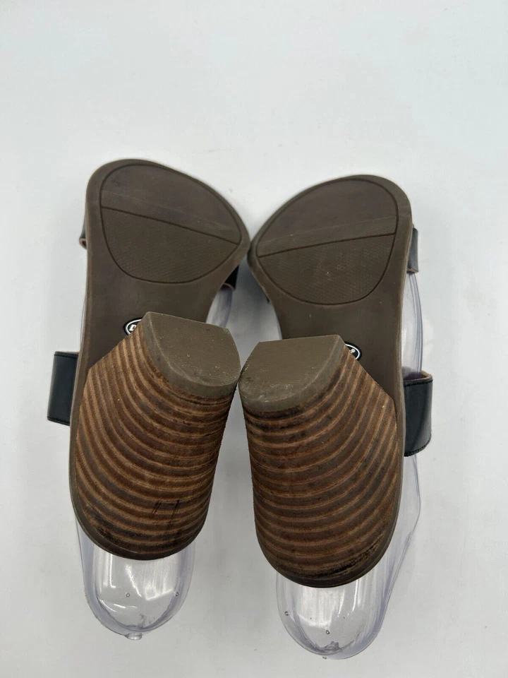 Sandalia Para Mujer Talla 6.5M 9 Cuero Negro Tacón Medio Bloque Cómoda Formal Puntera Abierta Foto 4 de 4