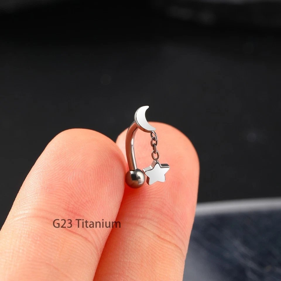 G23 Titanium Eyebrow Stud Moon Star Cartilage 16G 8mm Snug Piercing Jewelry - Image 3 of 4
