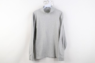 Vintage Y2K LL Bean Mens Medium Blank Mock Neck Long Sleeve T-Shirt Heather Gray
