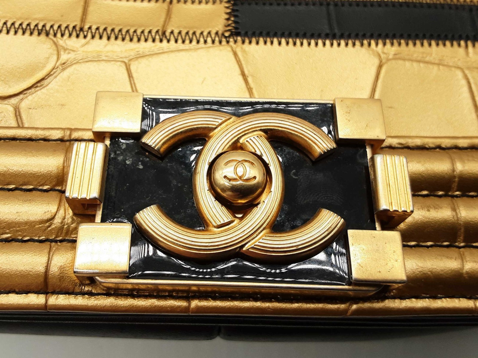 Chanel Boy Flap Gold Black Patchwork Embossed Lea… - image 12