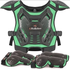 Ridbiker Kids Chest Knee Elbow Protection Set Green (Kids Large)