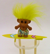 Vintage Russ Berrie Troll Doll Surfboard Surfer Yellow Hair Swim Trunks 1990s