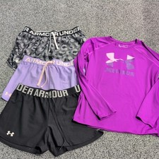 UNDER ARMOUR Girls X-large HeatGear ColdGear Set 3 SHORTS  1 Long Sleeve Shirt